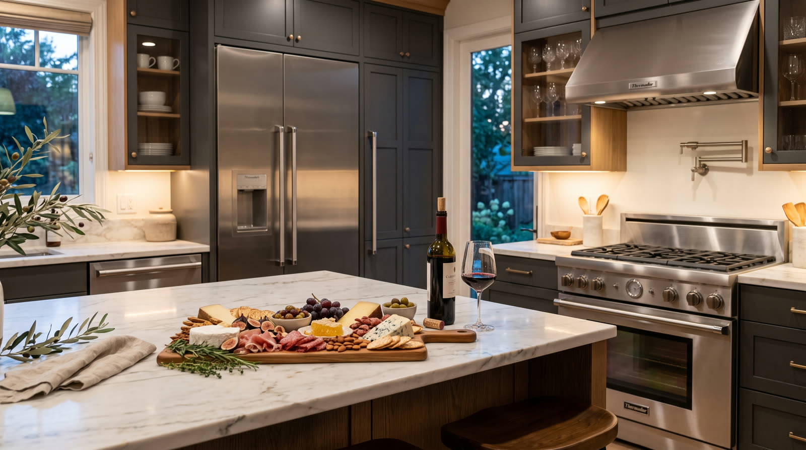 Evening entertaining around a Thermador kitchen