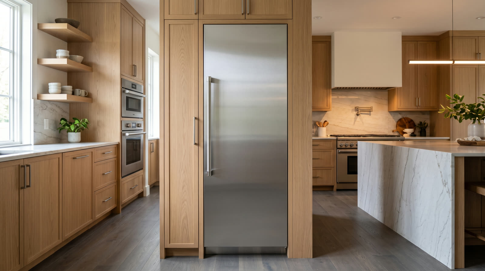 Thermador freezer column in white oak