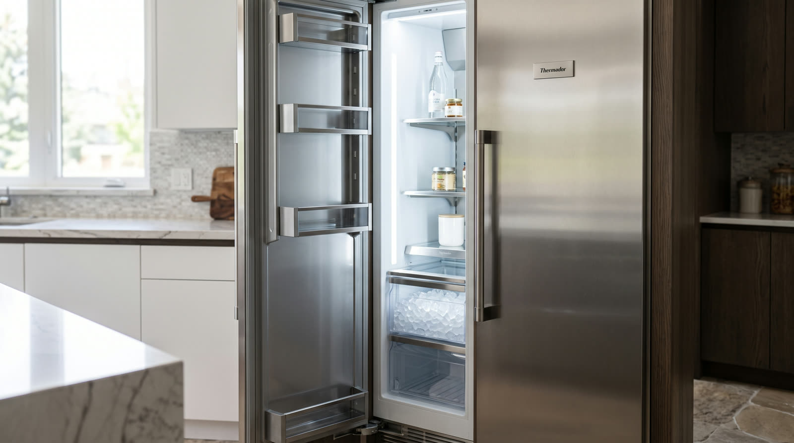 Freezer column with ice drawers open